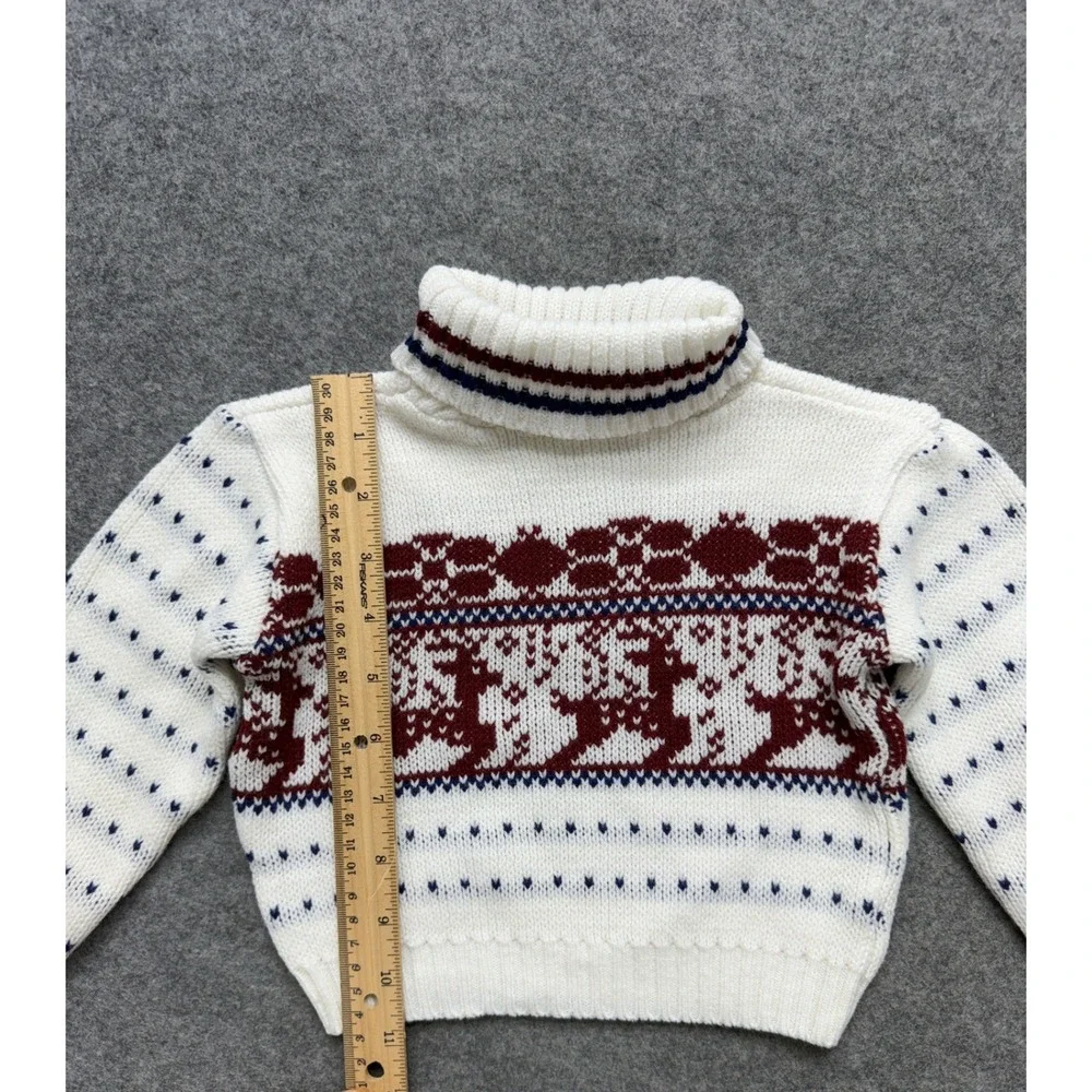 Vintage Babyfair Kids Reindeer Fair Isle Turtleneck Sweater White Size 3 Japan